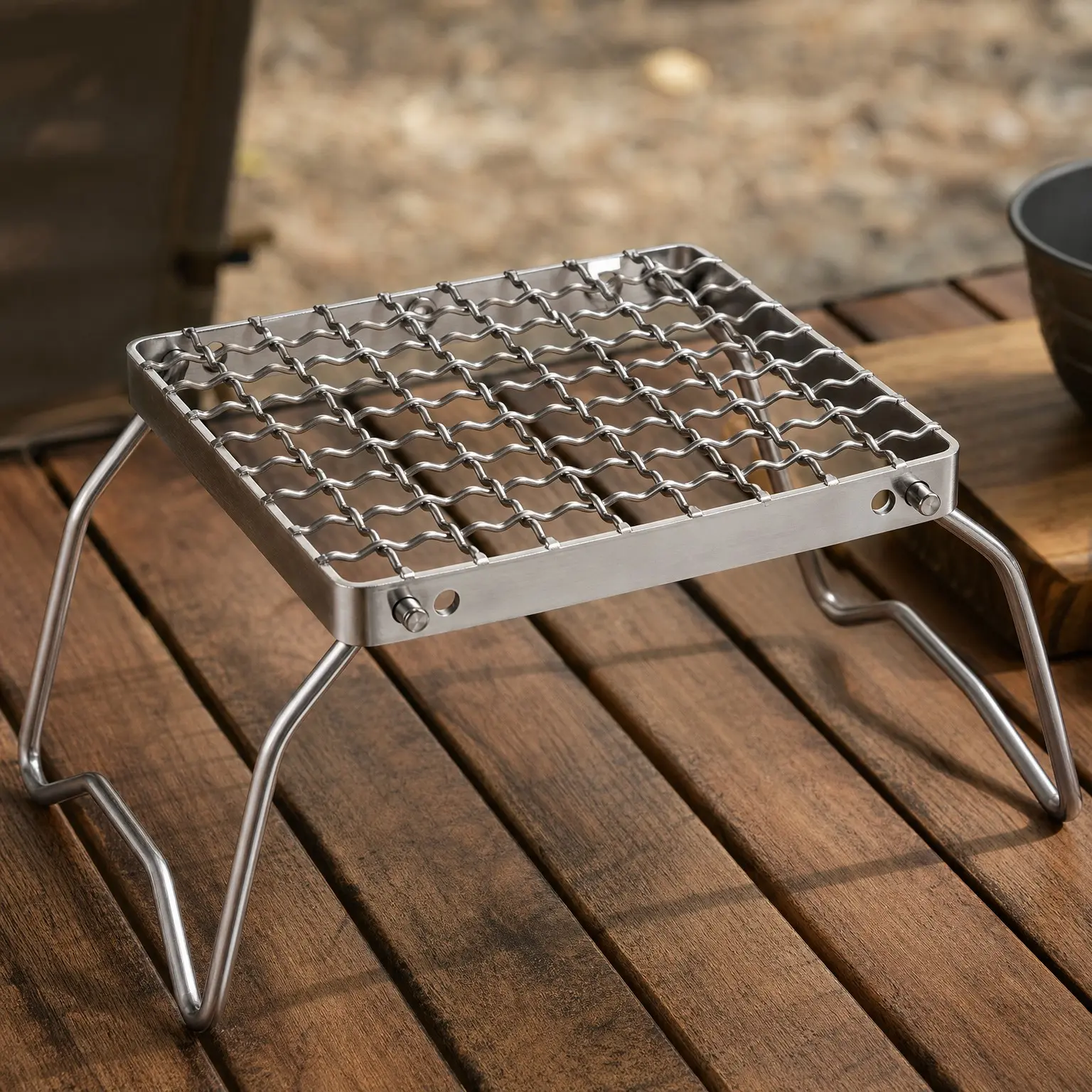 Portable Folding Campfire Grill Grate for Outdoor Cooking Over Fire, 304 Stainless Steel Grid Wire Camping Stove (MS-1011)Gift