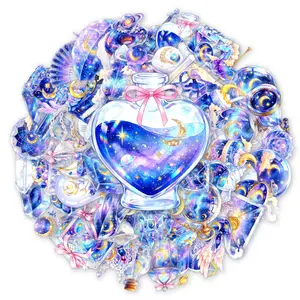 50pcs Dreamy Starry Sky Crystal Transparent PET Graffiti Stickers, Waterproof DIY Decorative Creative Stickers Suitable for Luggage, Phone Cases, Laptops, Helmets and Skateboards