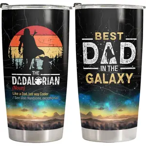 Dadalorian Tumbler with Lid 20 oz, Star Dad Merch for Fathers Day Birthday Gifts from Son & Wife, Daughter,  Best Dad in the Galaxy Cup