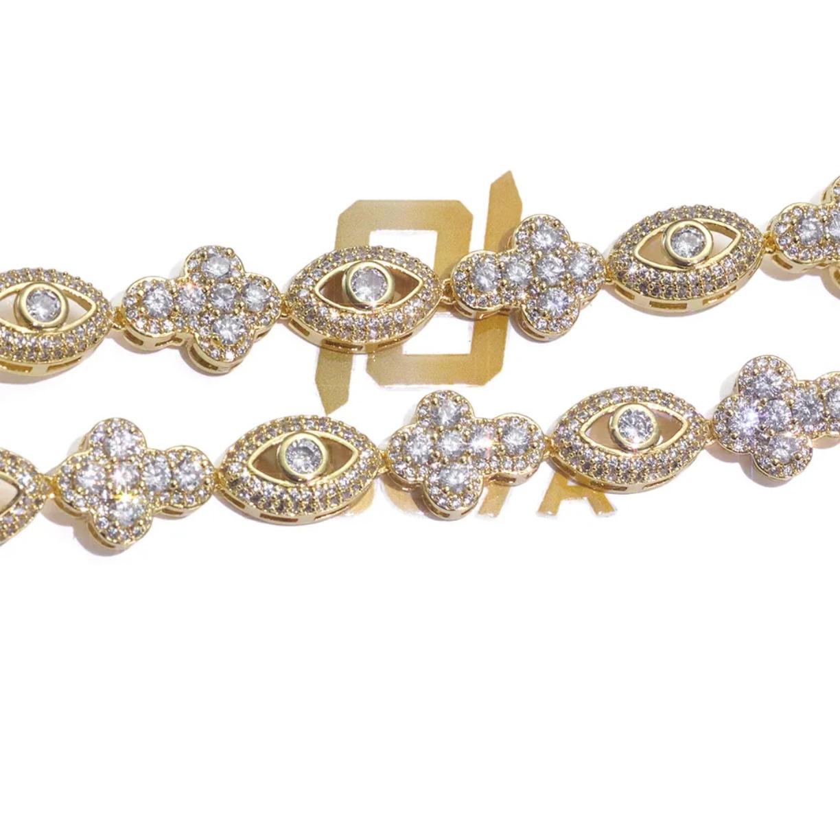 Eye Cross Cuban Chain Moissanite Bracelet S925 Silver Moissanite Hip Hop Jewelry Micro Pave Design Gift for Men Women