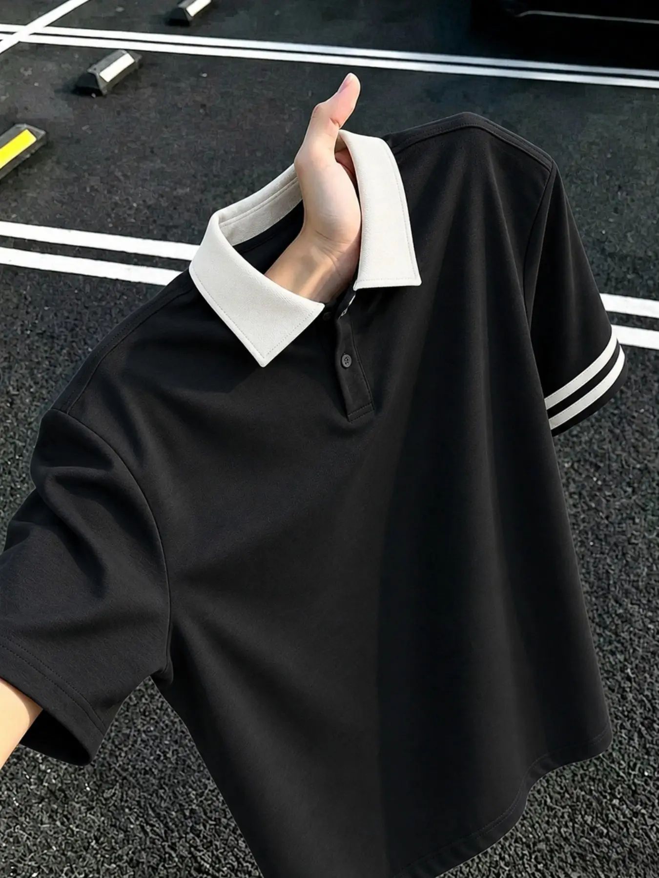 Unisex Colorblock Collarless Polo Shirt, Breathable Loose Fit Short Sleeve, Sporty Style, All Seasons Casual Wear, Six Colors Available