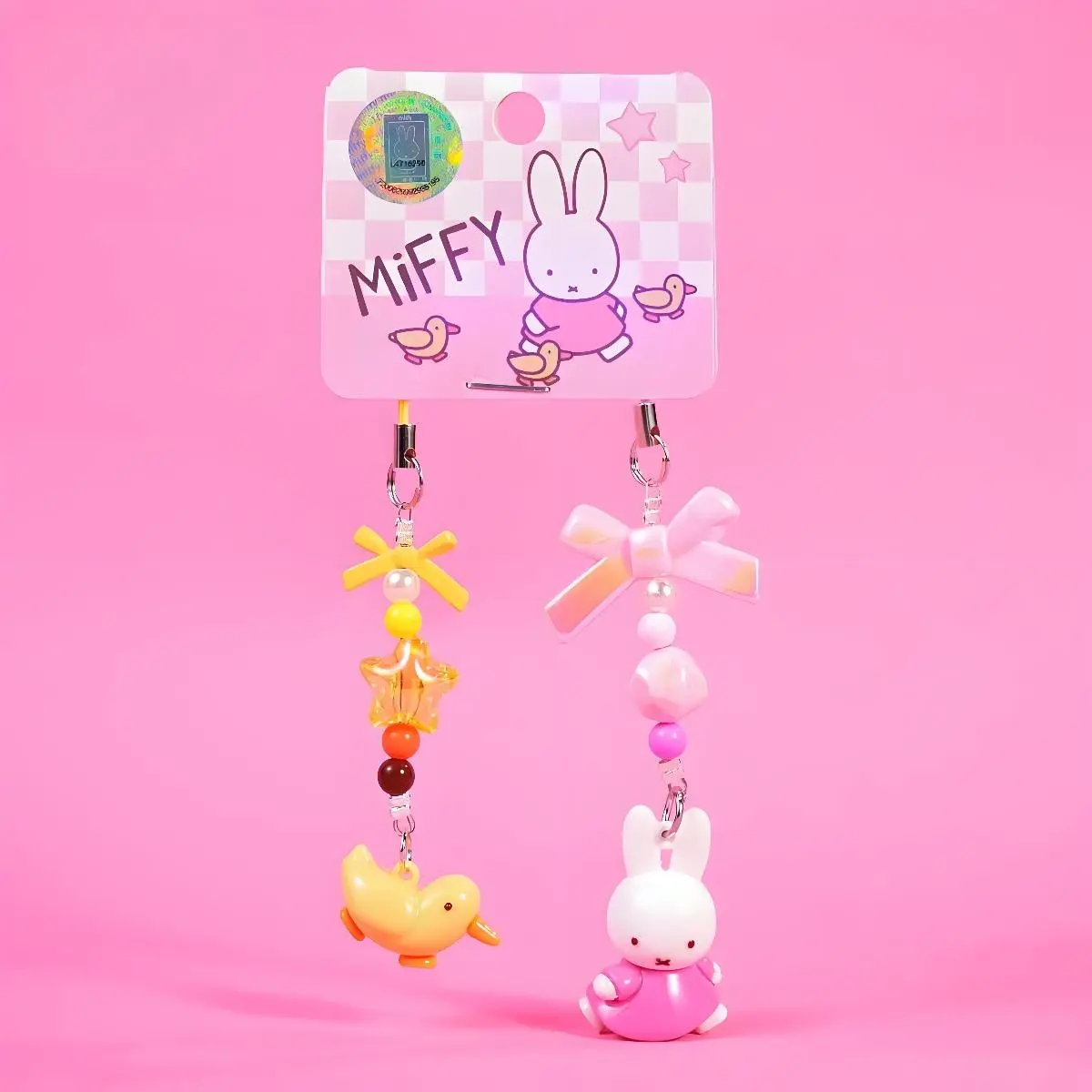 Kawaii Miffy Rabbit Keychain Cute Cartoon Miffy Rabbit Diy Keychain Creative Mobile Phone Chain Girl Bag Gift