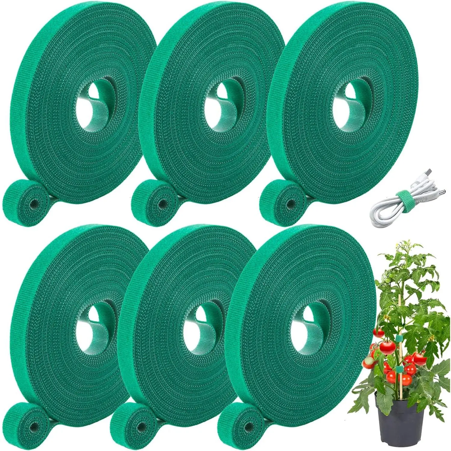Plant Tape, 6 Roll 196 Ft Green Garden Tape, Adjustable Twist Ties for Plants Support 1/2", Reusable Garden Ties for Climbing Plants, Gardening Tape for Outdoor Indoor Plants