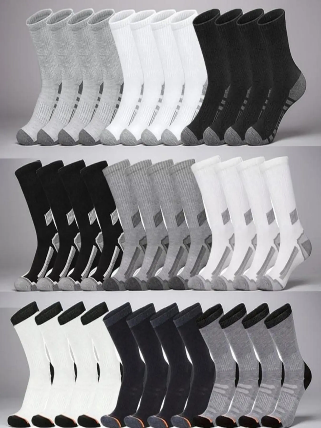 36 Pairs Men's Socks, Colorblock Crew Socks, Shock Absorbing Anti-Slip Durable Sports Socks, Teen Basketball Socks, Outdoor Hiking Breathable Socks, Large Size, Moisture-Wicking, Comfortable Soft, Sweat Wicking Socks