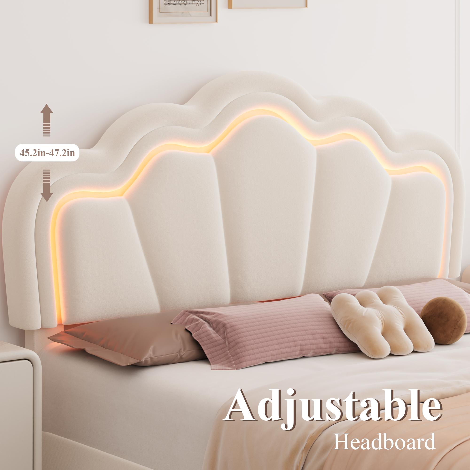 HOSTACK Modern Upholstered LED Bed Frame with Adjustable Lotus Headboard, Velvet Platform Bed Frame with storage drawer, Wooden Slats Support, No Box Spring Needed, No Mattress