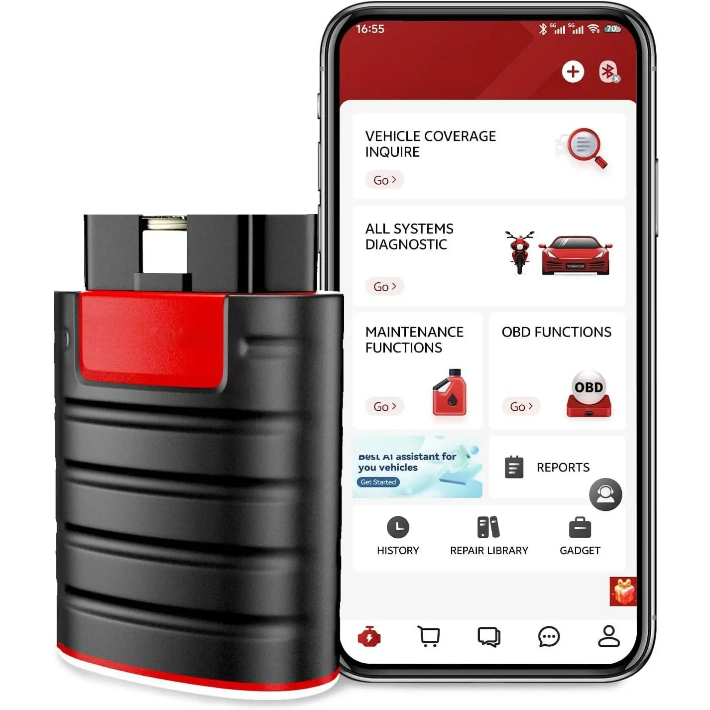 Thinkdiag OBD2 Scanner  ECU Function Bidirectional Diagnostic Tool |  Full System Automotive Scanner OE Level  Code Reader for iOS & Andriod 15+ Resets, FCA AutoAuth,  Test