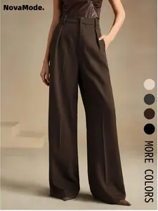 Women's Solid Color Basic Wide Leg Loose Pleated Pants, Elegant Fashion Casual Trousers for Work Office Business, Ladies Bottoms for All Seasons, Womenswear