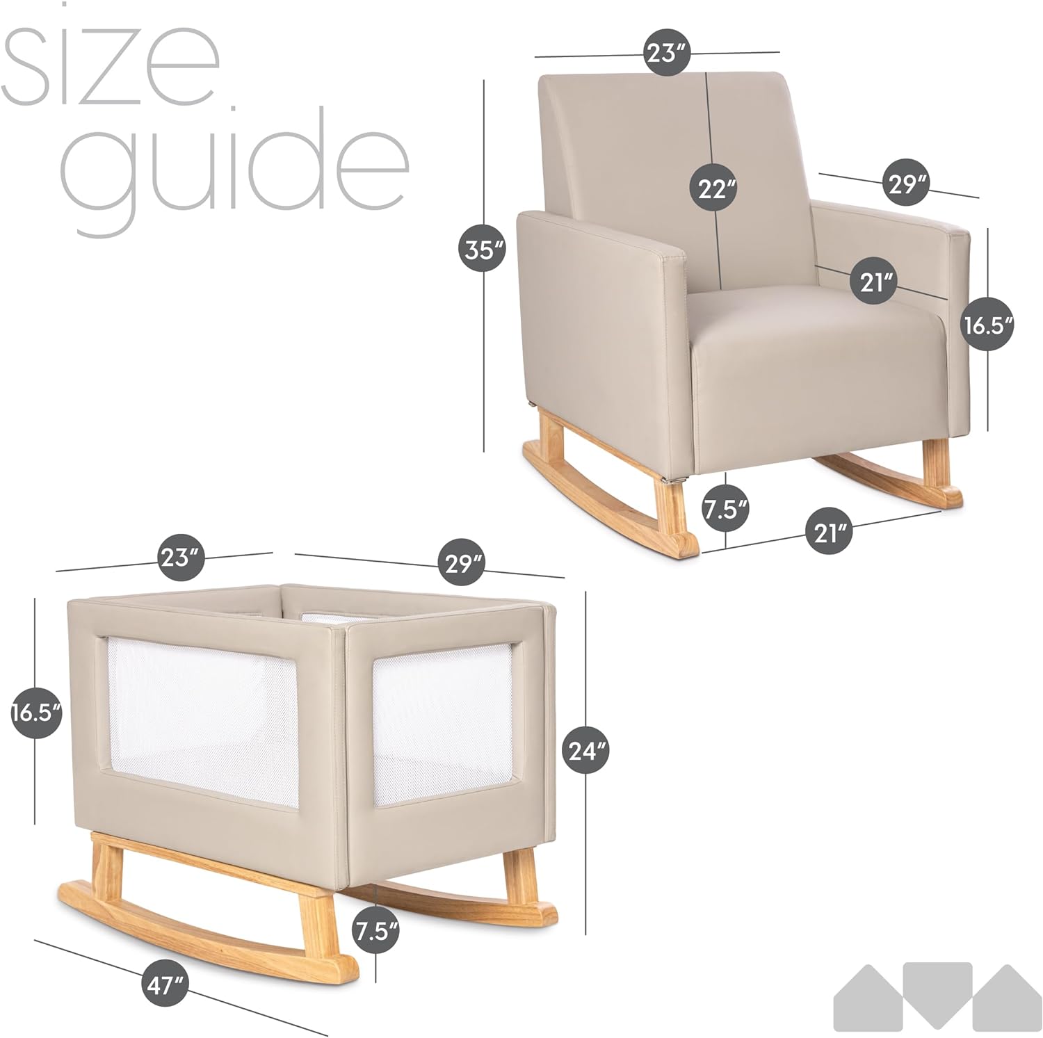 Rocking Chair and Bassinet, 2 in 1 Soft Leather Glider Rocker, Use Attached or Standalone -GreyCreative simple style