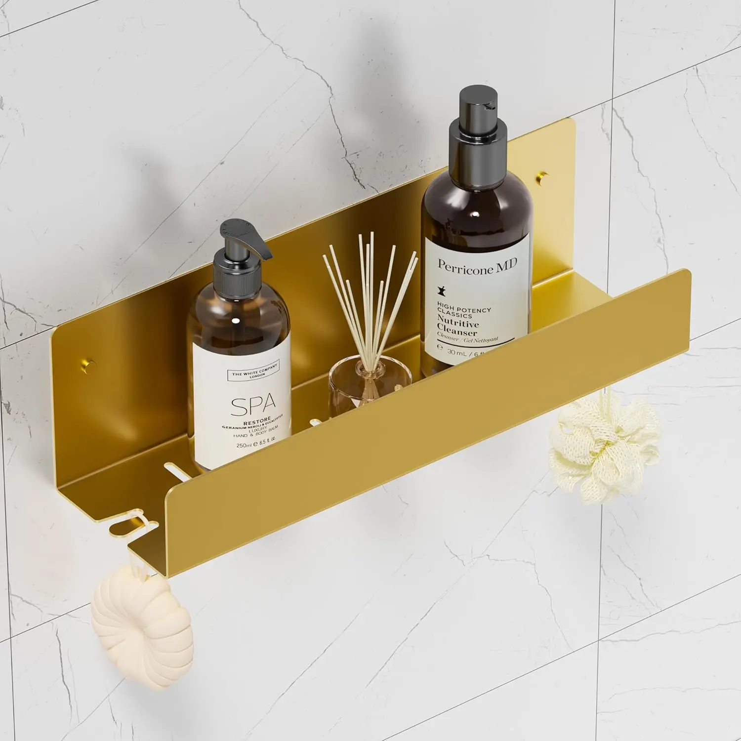 Qeke SUS304 Stainless Steel Wall Mount Shower Caddy, 12" Contemporary Bathroom Floating Shelf Organizer with 2 Hooks, Anti-Corrosion Rustproof Large Capacity Rack for Shower & Balcony, Matte Black, Dry Fast