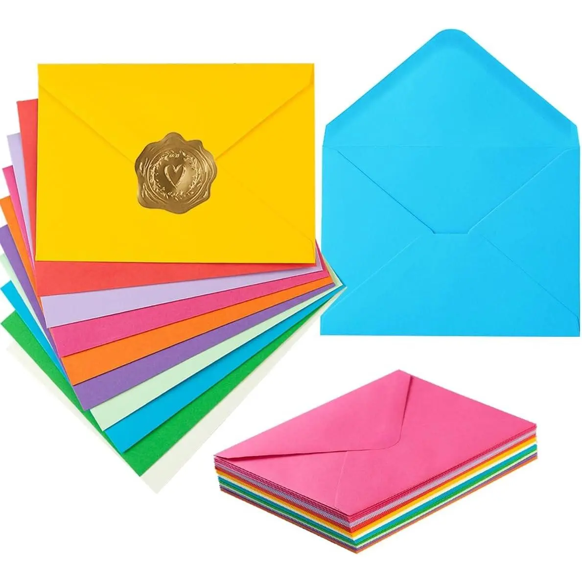 50 Pack A6 Envelopes for 4 x 6 Greeting Cards, Birthday Party, Photos, Baby Shower and Wedding Invitation Cards, 6 1/2 x 4 3/4 Inches (Multicolor)
