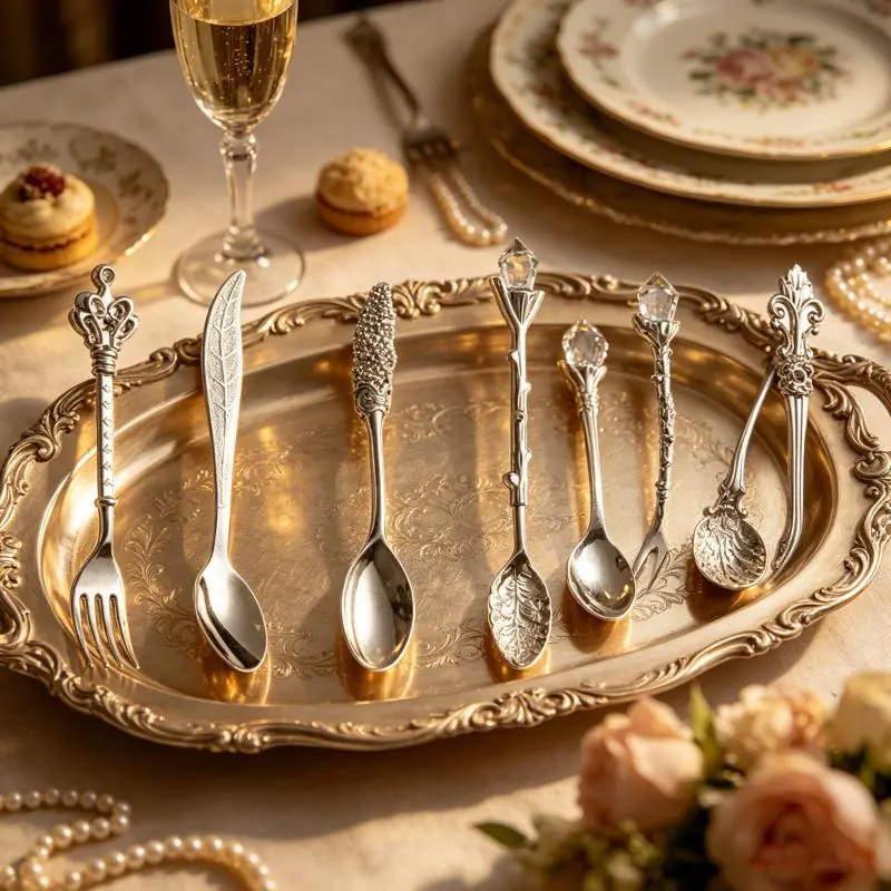 6Pcs Vintage Royal Palace Zinc Alloy Spoon Set, Engraved Mini Coffee Teaspoons, Multipurpose Dessert Ice Cream Jam Spoons, Elegant Tableware Gift for Wedding Birthday Holiday