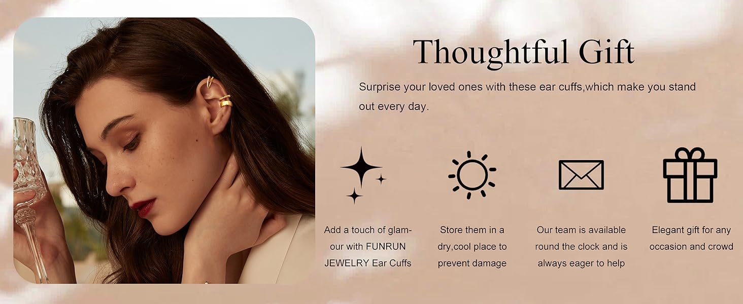 FUNRUN 12 Pcs Ear Cuffs Non Piercing for Women Adjustable Cuff Earrings Non Pierced Cubic Zirconia Ear Cuff Clip on Cartilage Fake Earrings Jewelry