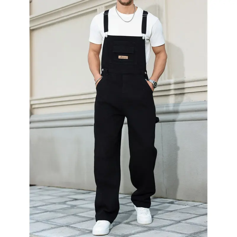 Men's Classic Vintage Wash Denim Overalls - Adjustable Straps, Multiple Pockets, Soft Cotton-Polyester Fabric, Loose Straight-Leg, Basic Stylish Plain Street Style Bibs for All Seasons Day Outdoor Casual Outfits (Pairs with Shirts, Tops, Sneakers)