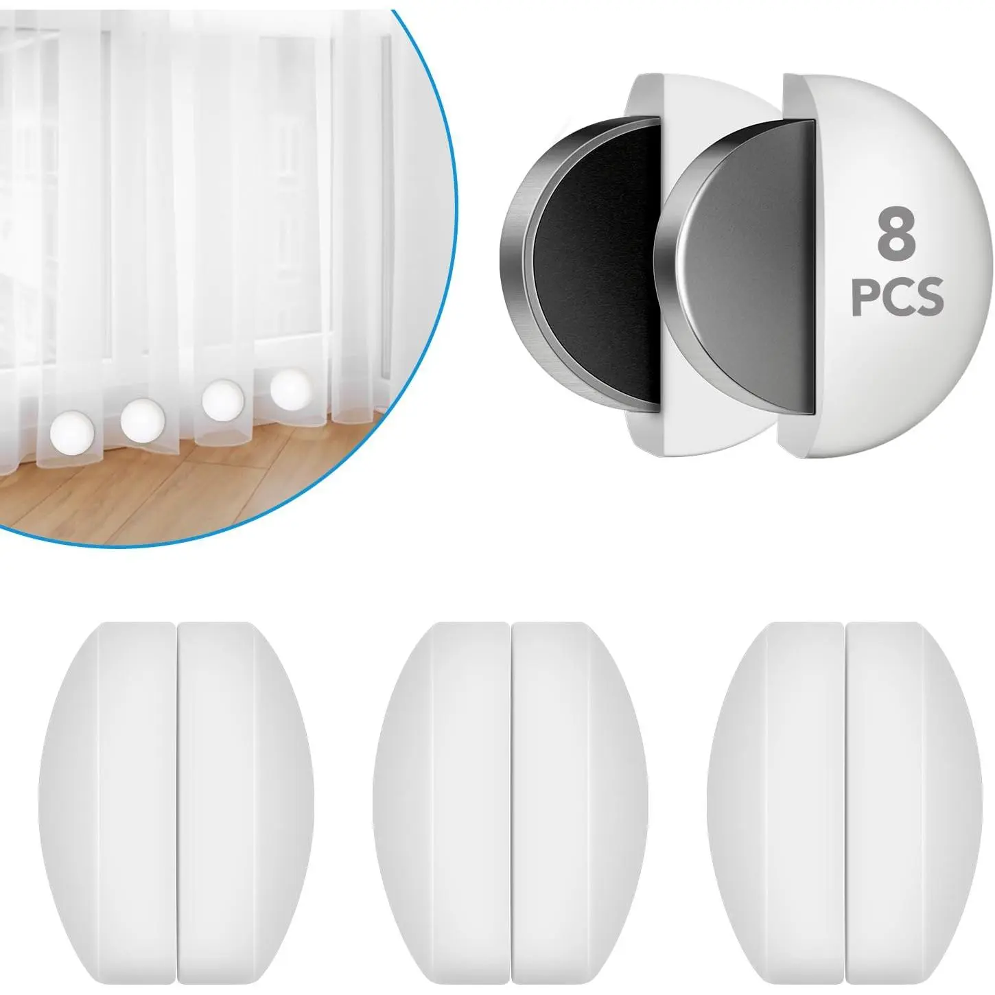 8 Pcs Shower Curtain Weights, Silicone Wrapped Heavy Duty Shower Curtain Magnets, Curtain Weights Heavy Outdoor, Prevent Curtain Liner from Blowing Around, Work for Drapery, Flag, Tablecloth(4 Pairs)