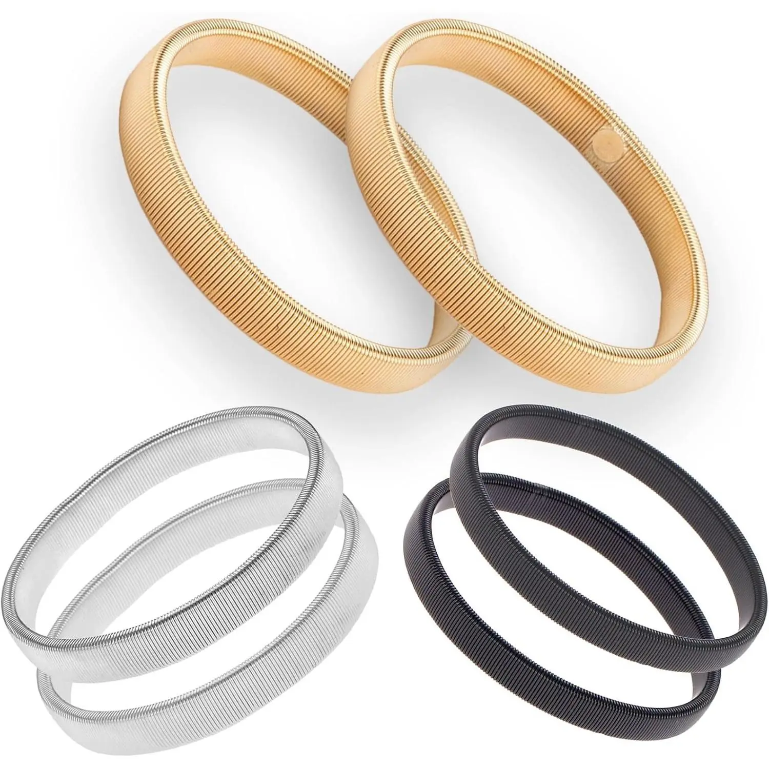 6-Pack Sleeve Holders for Women Men, Stretchy Metal Sleeve Garters, Anti-Slip Elastic Arm Straps Fixing Long Sleeves Armbands for Band Stretch Garters(Silver Gold Black)(Gift)
