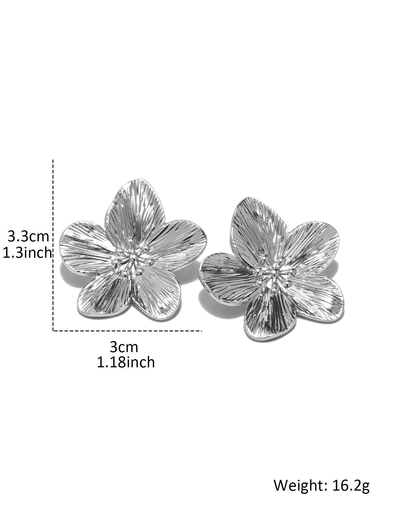 Textured Metal Flower Design Stud Earrings, Fashionable Jewelry for Women for Party, Daily Decor, Trendy All-match & Exquisite Jewelry for Birthday Gift, High Quality Earrings