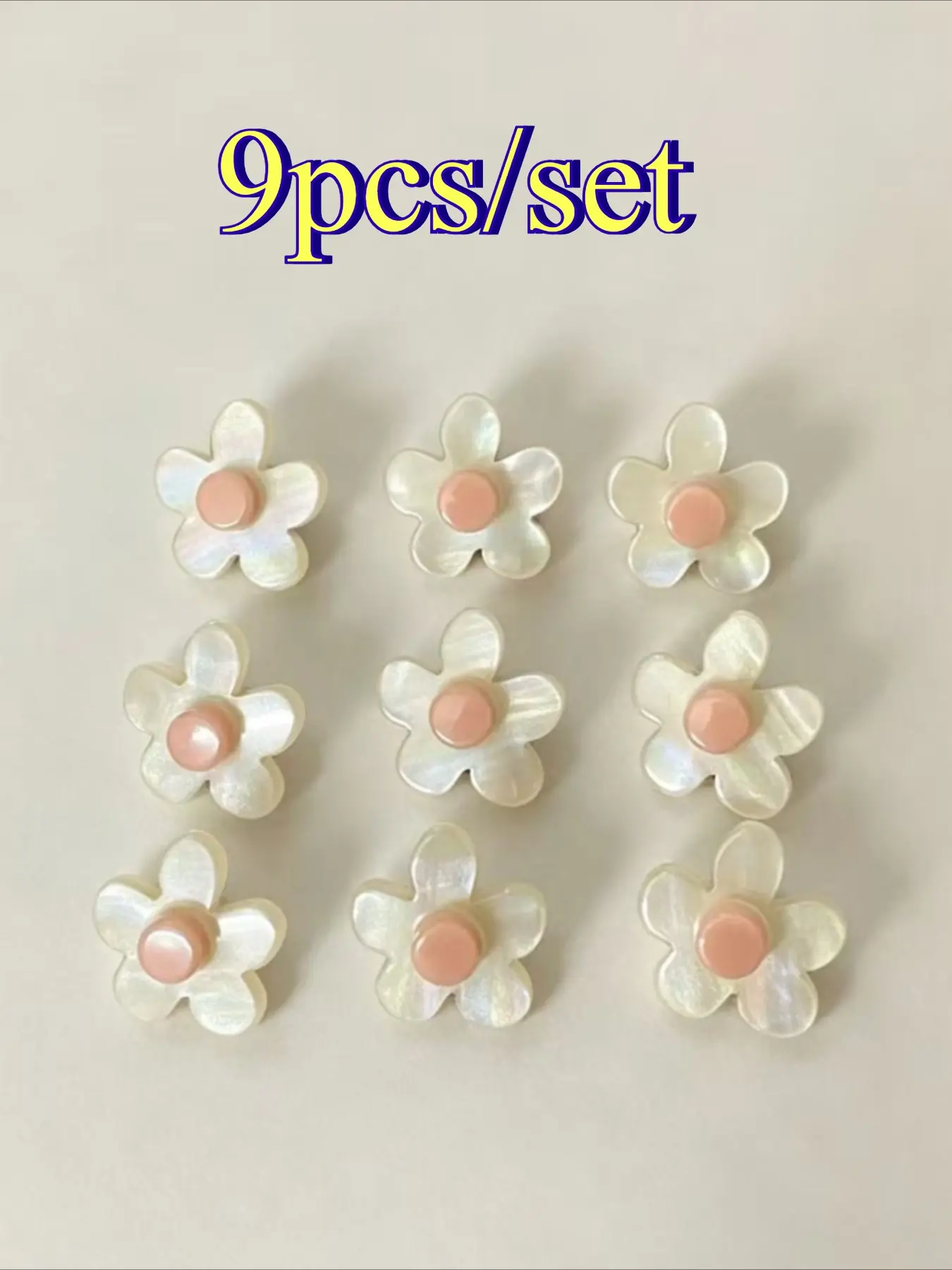 9pcs Korean Style Pearl Imitation Shell Flower Buttons, 3D Five-Petal Metal High-Heel Design, Thin Cotton Linen Clothing Fasteners, Floral Button