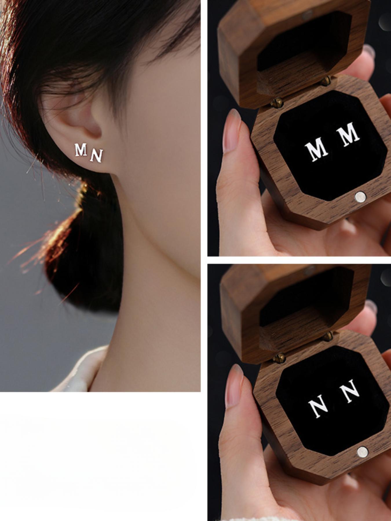 S925 Sterling Silver 26 Letter Design Earrings, Studs Earrings, Fashionable Jewelry for Women & Girls, Trendy All-match & Exquisite Jewelry for Birthday Gift