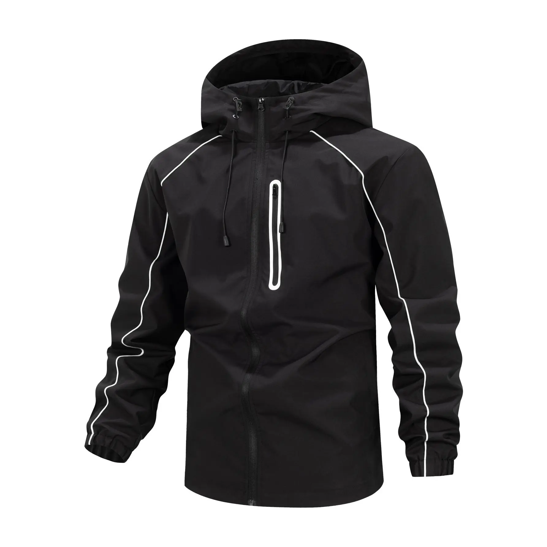Men's Hooded Windbreaker Jacket Reflective Piping Chest Zip Outdoor Active Coat Outerwear cozy soft cool clean chic active sporty premium classic stylish durable trendy relaxed comfy modern vibe urban fresh hype Multi-Color