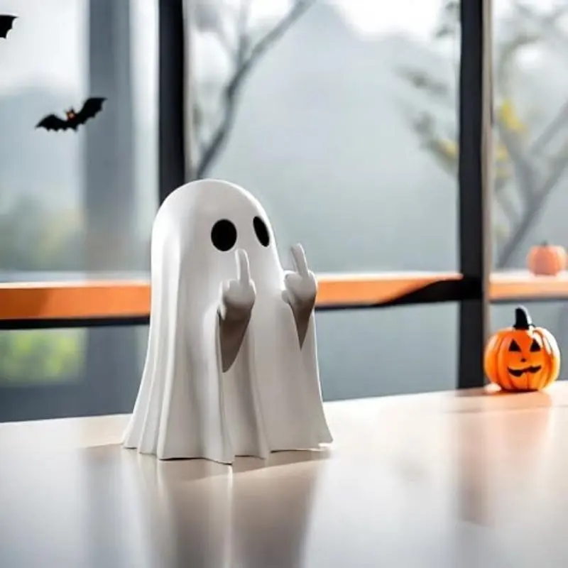 Mini Cute Finger Ghost Figurine Statue, Halloween Indoor Table Desk Decoration, Lovely Ghost Sculpture Ornament for Home Holiday Party Display