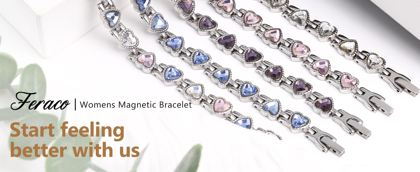 Jecanori Magnetic Bracelets for Women, Titanium Steel Magnetic Bracelet with Neodymium Magnets & Sparkling Crystals, Jewelry Gifts SpringStatements
