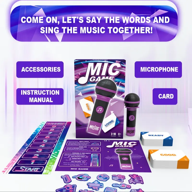 Hilarious Karaoke Charades Game with Foam Microphone, 125 Word Cards, Family Game Night Toy for Ages 8+