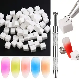 100pcs Soft Sponge for Gradient Nail Art, Mini Reusable Sponges, Box with Clip, Ideal for DIY Nail Art, Perfect for Color Gradients and Manicures