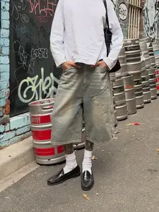 2026 New Fashion Plain Washed American Street Style High-End Jeans Seven-Eighths Short Pants, Loose-Fitting Button Fly Pockets