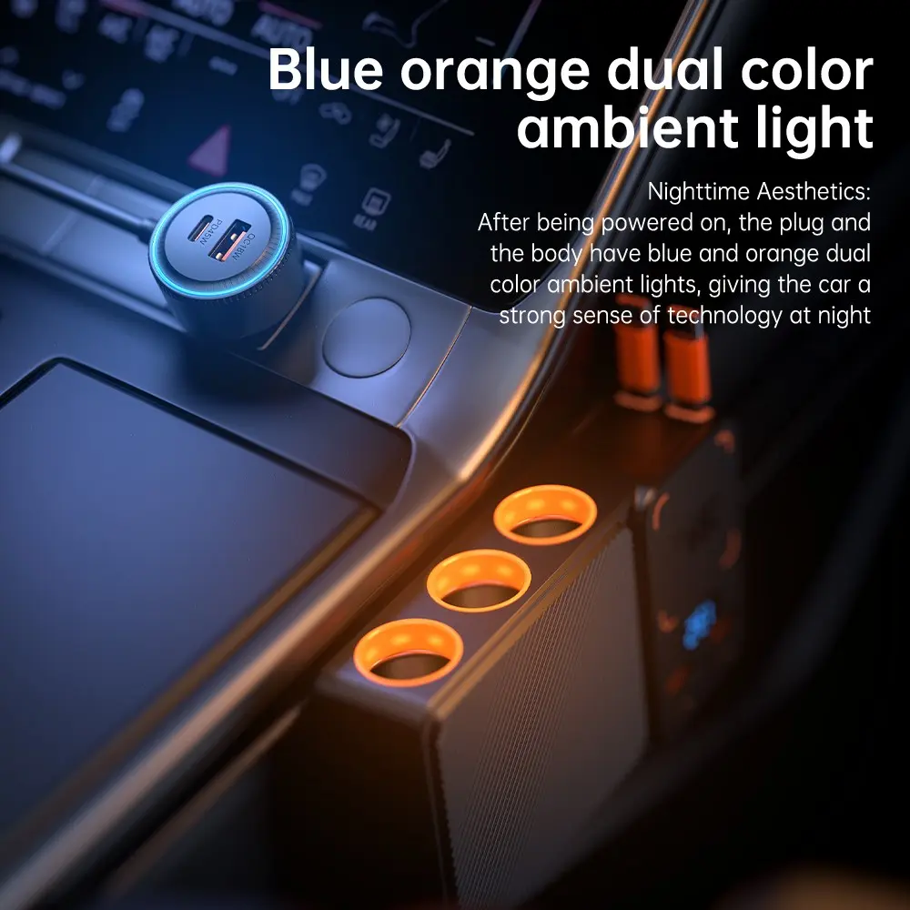 289W 11-in-1 Car Charger Hub with Dual Retractable PD45W Cables, 3 Cigarette Lighter Sockets & Type-C Fast Charging, Real-Time Voltage Display & Dual Color Light, Car Phone Charger USB C, Compatible with iPhone, Galaxy, Pixel, iPad & Android Devices