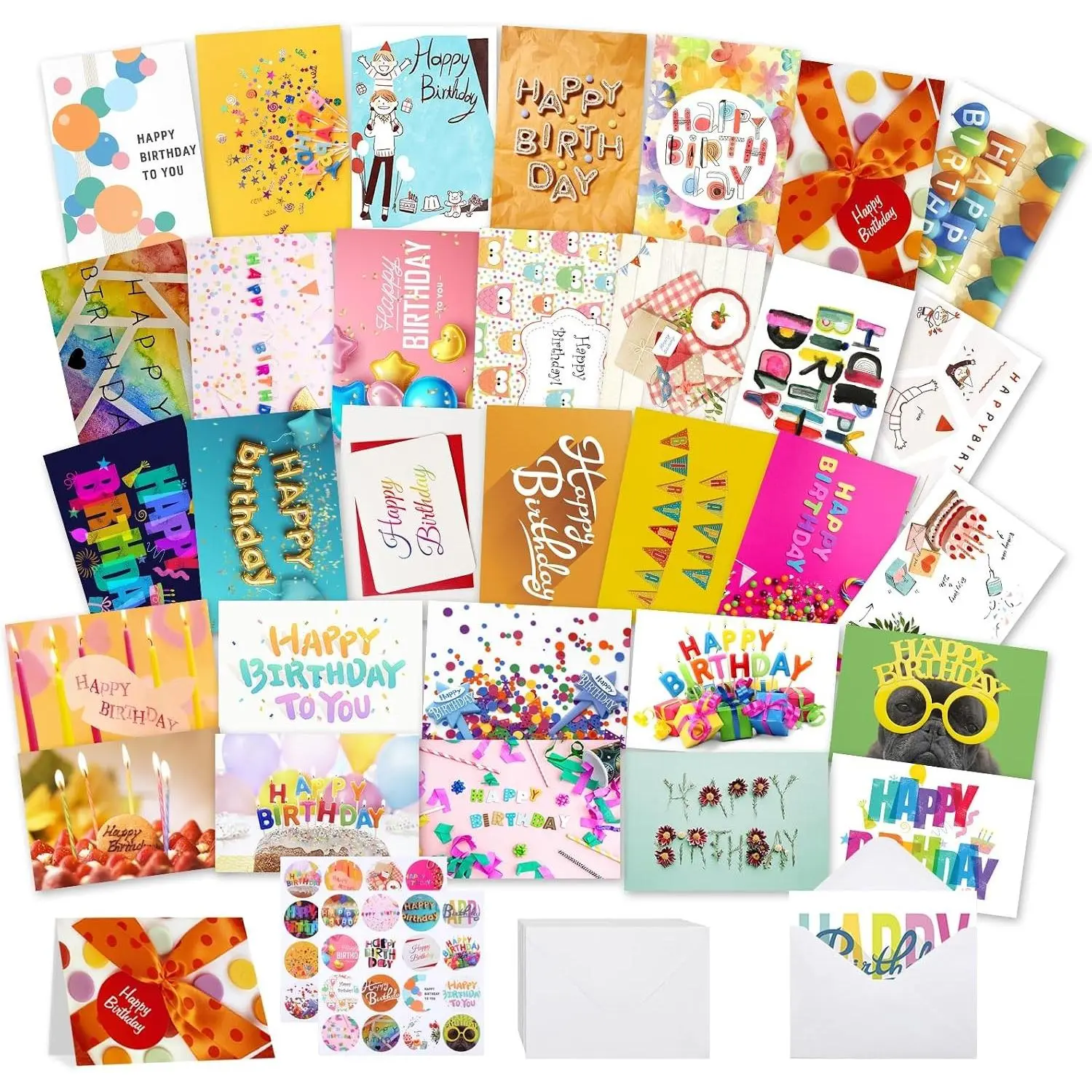 32 Pack Happy Birthday Cards Bulk with Envelopes, 4x6 Assorted Greeting CardsGift
