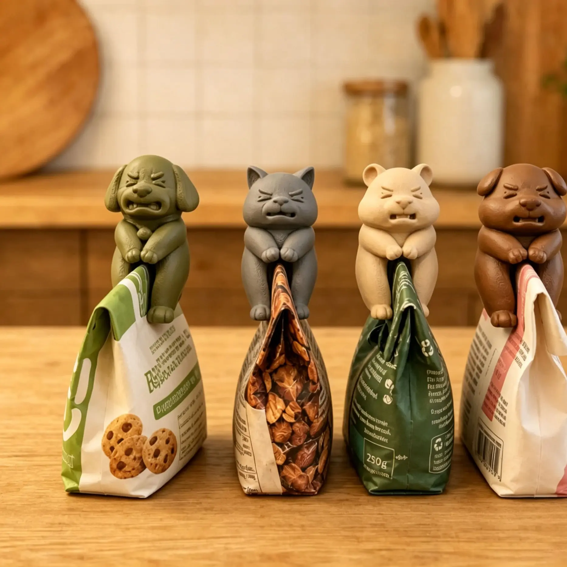 4 Pcs Funny Angry Animal Dustproof Seal Clips, Plastic Cat Dog Hamster Shape Bag Seals, Moisture Proof Packaging Clips, Cute Home Storage Gifts