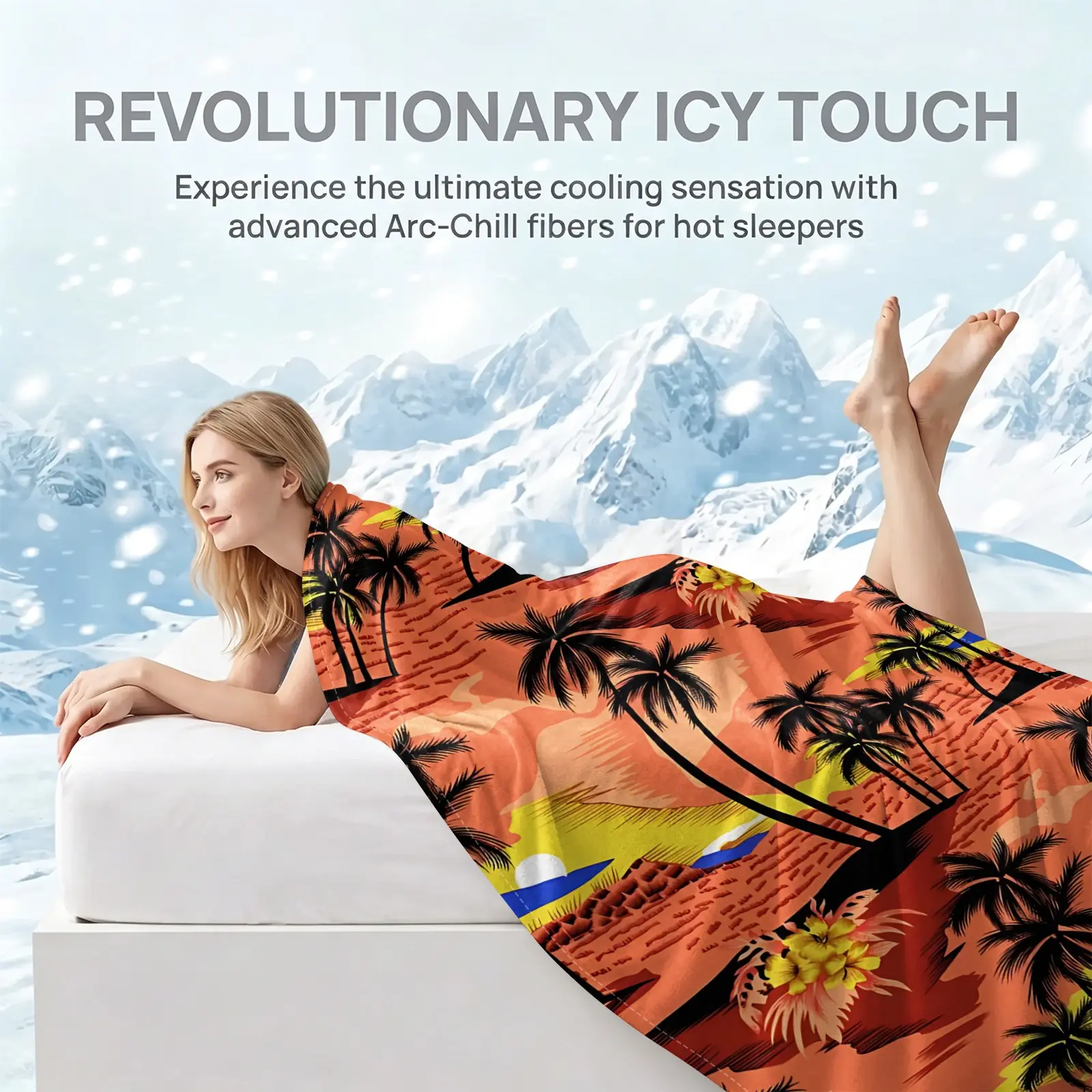 Tropical Sunset Summer Cooling Blanket Is A Stylish Bedroom Sofa Cover. The Striking Palm Print Easily Elevates the Room'S Ambiance, and the Soft, Lightweight Fabric Is Perfect for Those Who Are Sensitive to Heat.