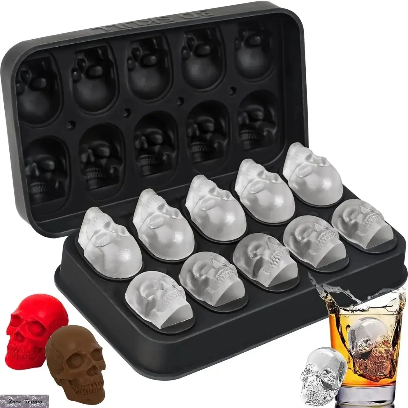 Skull-Shaped Silicone Mold, 10-Cavity Ice Cube Tray with Lid & Funnel - Reusable, Freezer-Safe for Themed Parties, Baking, Cocktails, Resin Crafts, Whiskey Use - Ice Cube Trays for Freezer
