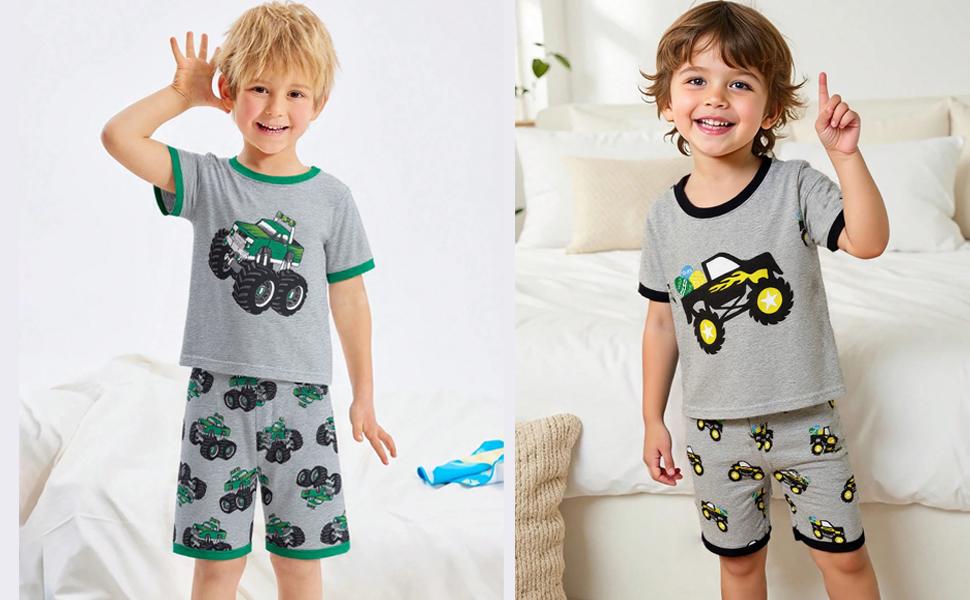 Little Boys Short Set Pajamas for Boys 100% Cotton Toddler Train Dinosaur Sleepwear Summer Clothes Size 2-7T