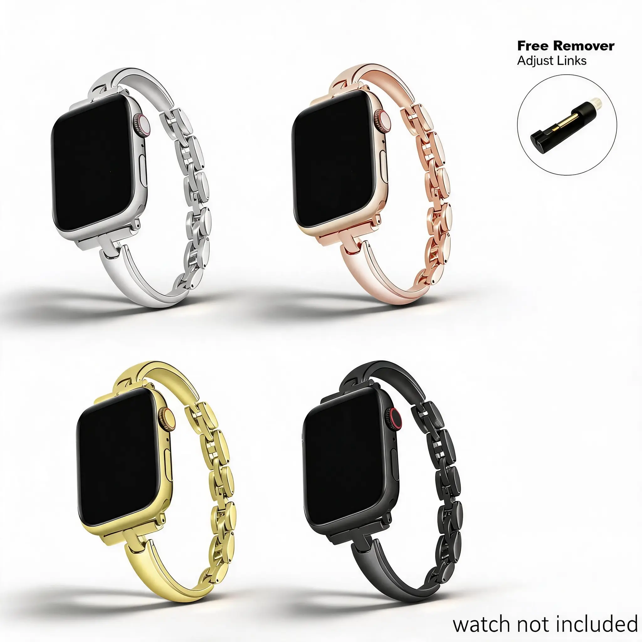 Slim Waist Metal Watch Strap for Apple Watch, Summerwins Band with Free Remover & Adjust Links Tool, Selected Metal Material, Delicate Design, Compatible with Series 11/10/9/8/7/6/5/4 SE Ultra