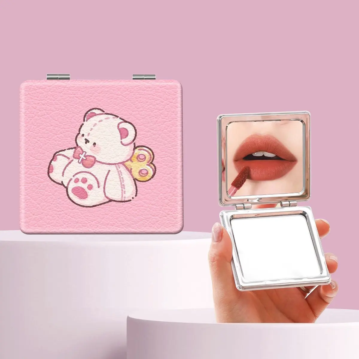 Cute Bear Pattern Makeup Mirror, Foldable Mini Handheld Mirror, Perfect for All Occasions, Ideal Gift for Friends and Family