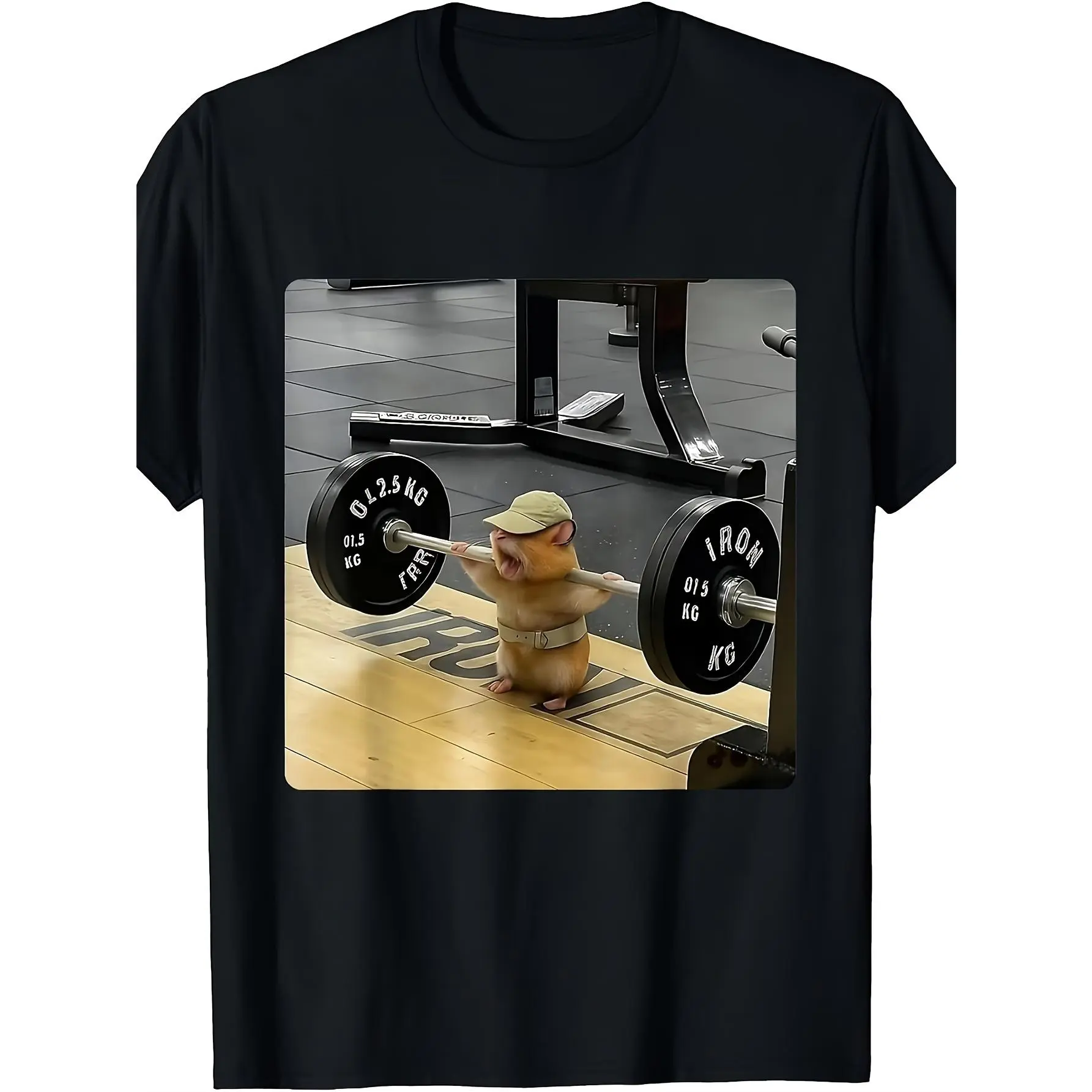 Funny Hamster Deadlift Weightlifting Meme T-shirt Cute Fitness Mouse Lifting Design Casual Fitness Humorous T-shirt Suitable for Bodybuilding and Fitness Enthusiasts Machine Washable Training Clothing Unisex 2026 Summer Short Sleeve Printed T-shirt