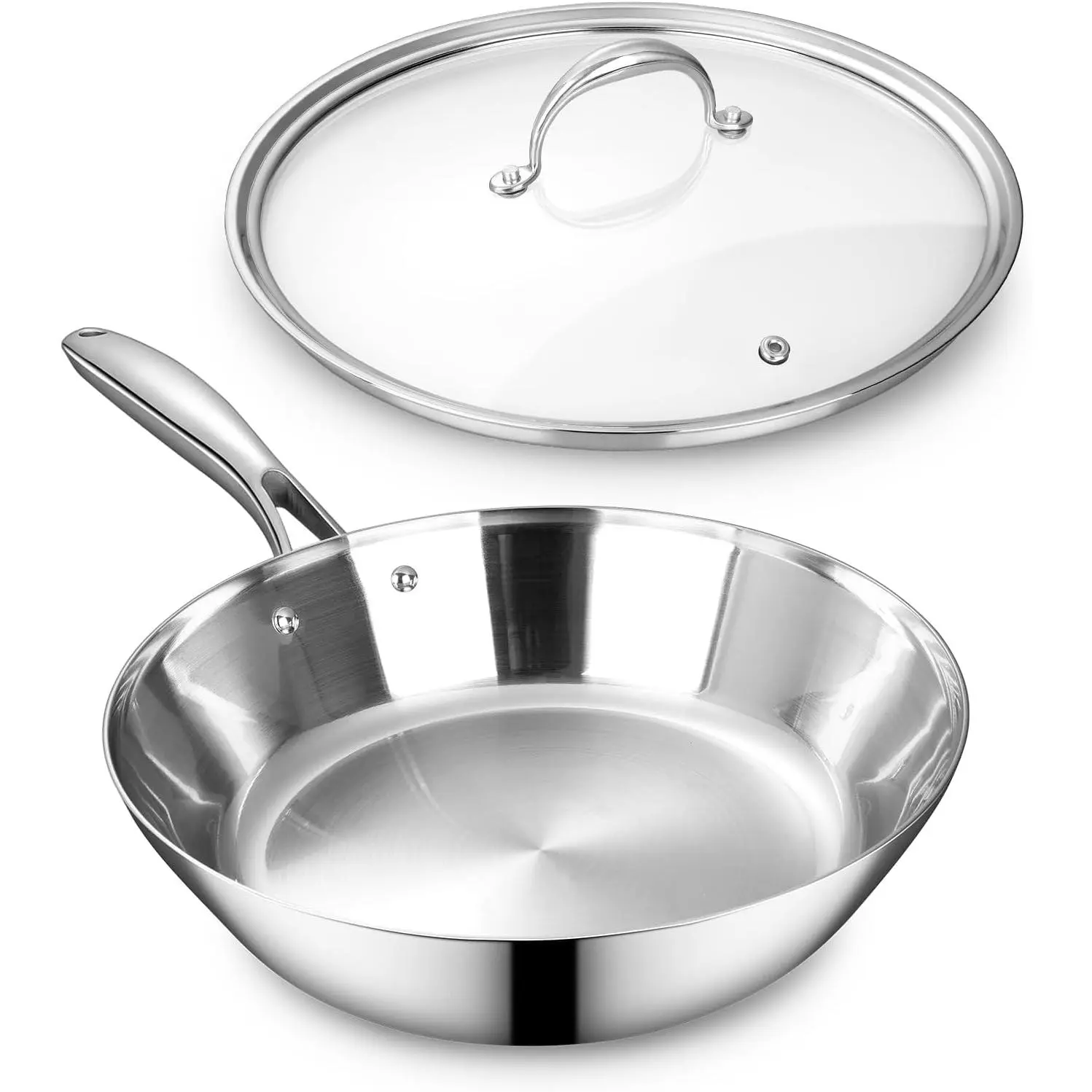 K3  Tri-Ply Fully Clad Frying Pan (Pan and Lid, 12 Inch) | 12-Inch Stainless Steel Skillet with Tempered Glass Lid; Compatible with  Cooktops; Oven Safe to 600°F