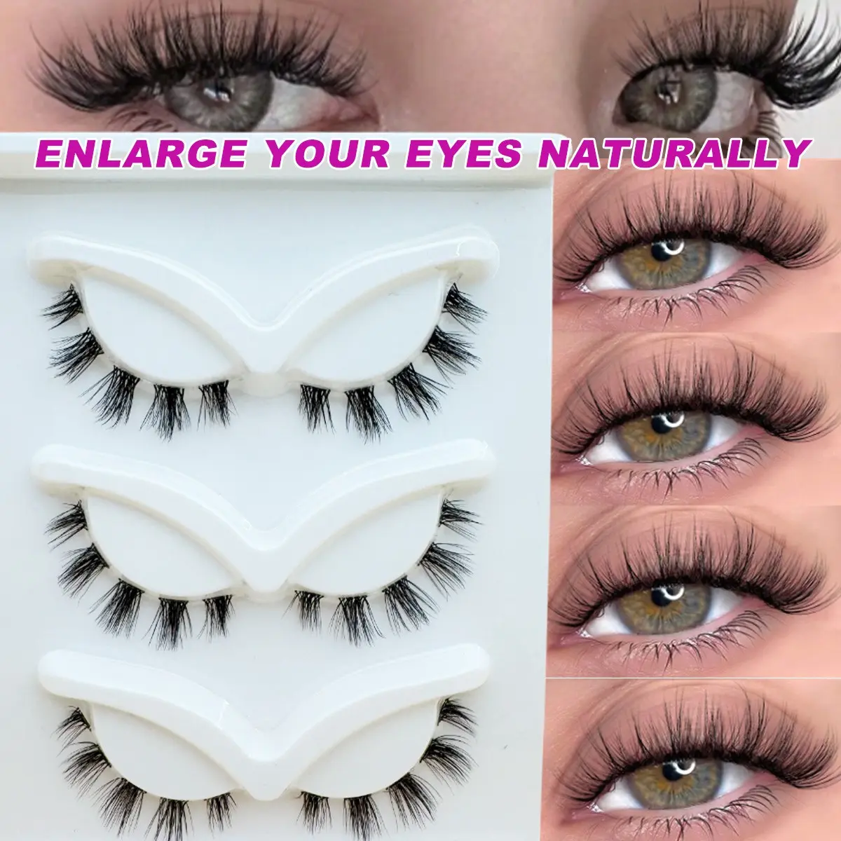 3 Pairs Half-Segment Cartoon Eyelashes With Transparent Band, Cat Eye Style, Vibrant Girl Style, Cute Cartoon Eye Corner Eyelashes, Doll Eye Faux Mink Fur Eyelashes, Fluffy Soft False Eyelashes, Natural Daily Makeup