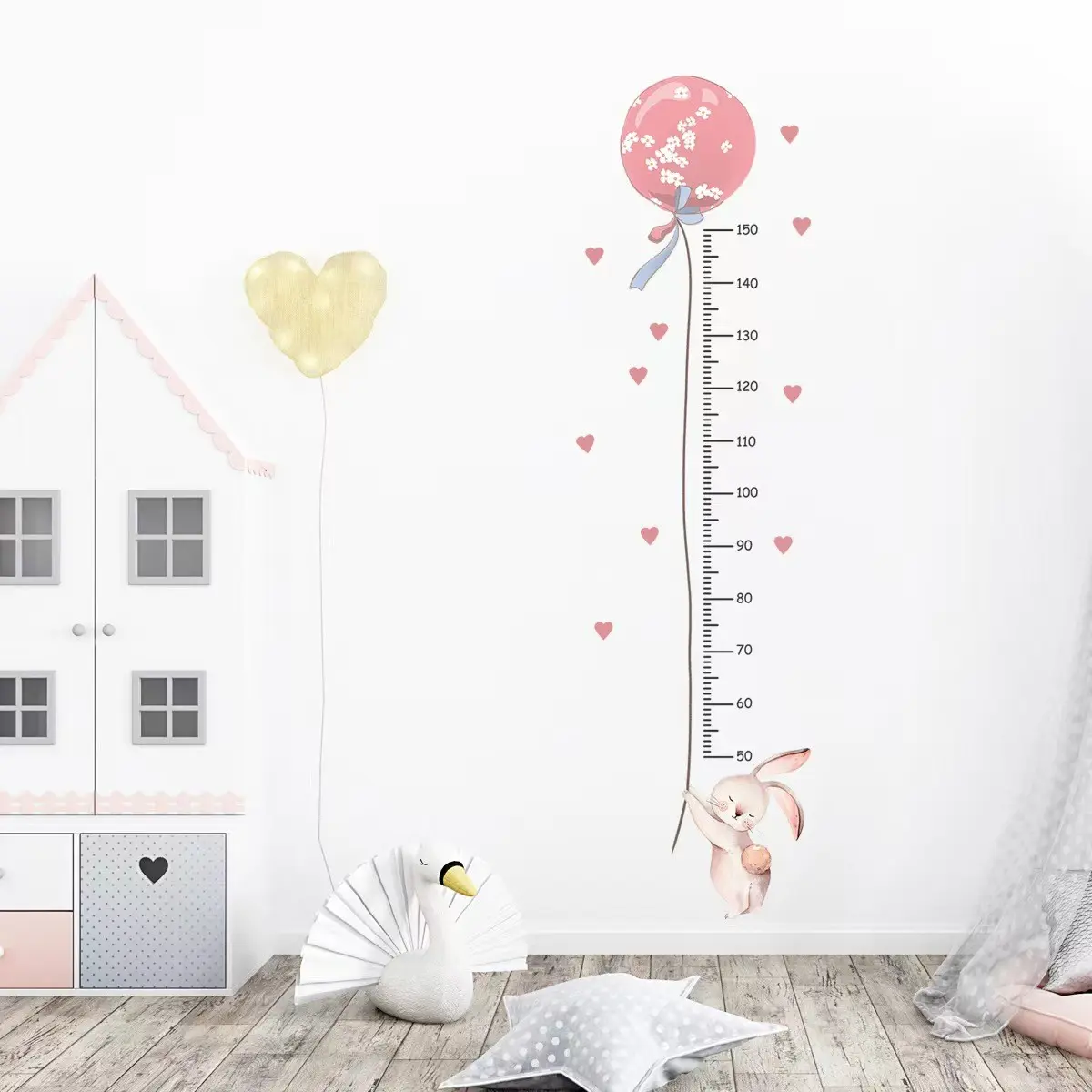 Cartoon Balloon Adorable Rabbit Height Sticker Self-Adhesive Wall Decal, Room Decoration Wallpaper, Kids' Bedroom Art, Decorative Stickers, Bunny Stickers