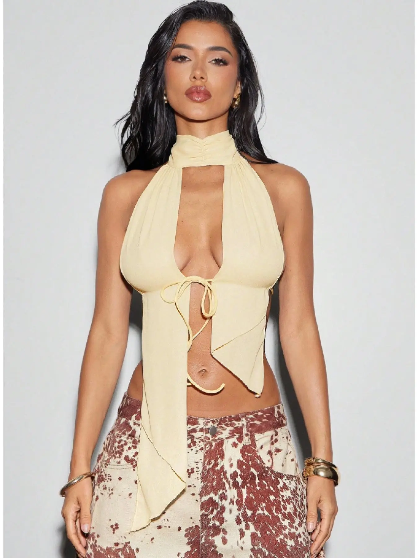 Unique Sexy European and American Style Halter Neck Sleeveless Tie Back Adjustable Reversible Top, Beautiful Design, Perfect for Summer Summer Tops Trendy