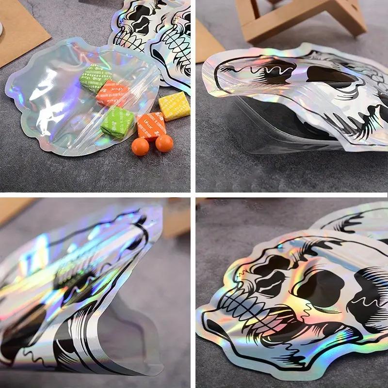 Halloween Gift Bags Set of 10, Self-Sealing Skull Candy Bags, Unique Shiny Laser Design, Perfect for Halloween Parties, Party Favors & Gifts