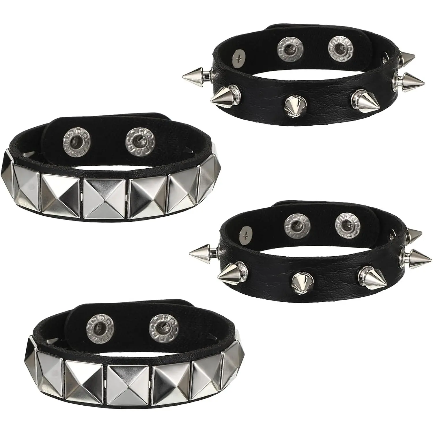 Unisex 4-Count PU Leather Stud Decor Punk Spike Cuff Bracelets - Alternative Rock Design, Darkwear, Gothic Alt Style, Hardcore Punk Bangles for Concerts, Costume Parties, Alternative Rock Design Bracelets & Bangles