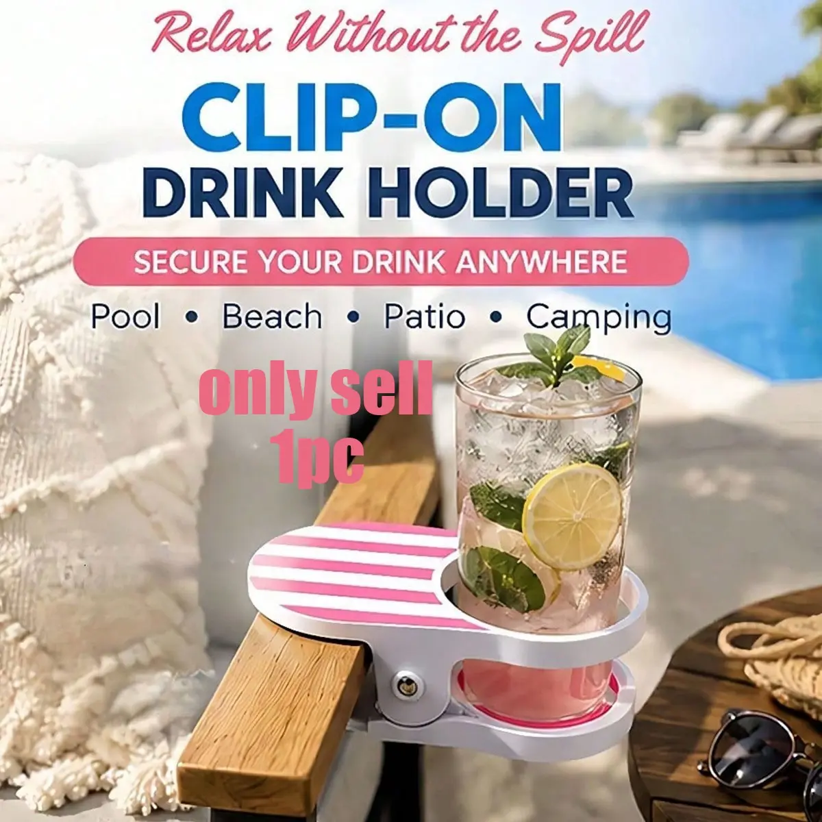 Mainstays Clip-On Drink Holder, Safe Beverage Cup Rack with Secure Attachment Clips, Ideal for Beach Chairs, Tables, Pool, Loungers, Cruises, Outdoor Activities, Outdoor Use
