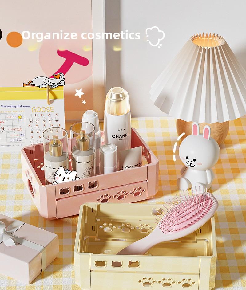 Clario "Rainbow Palette" Aesthetic Trio Folding Crate — Modular Desktop Storage for Stationery and Desk Reset. This Collapsible Pastel Organizer is Perfect for Skincare, Washi Tape and Office Supplies. Pinterest Style Space Saving Solution