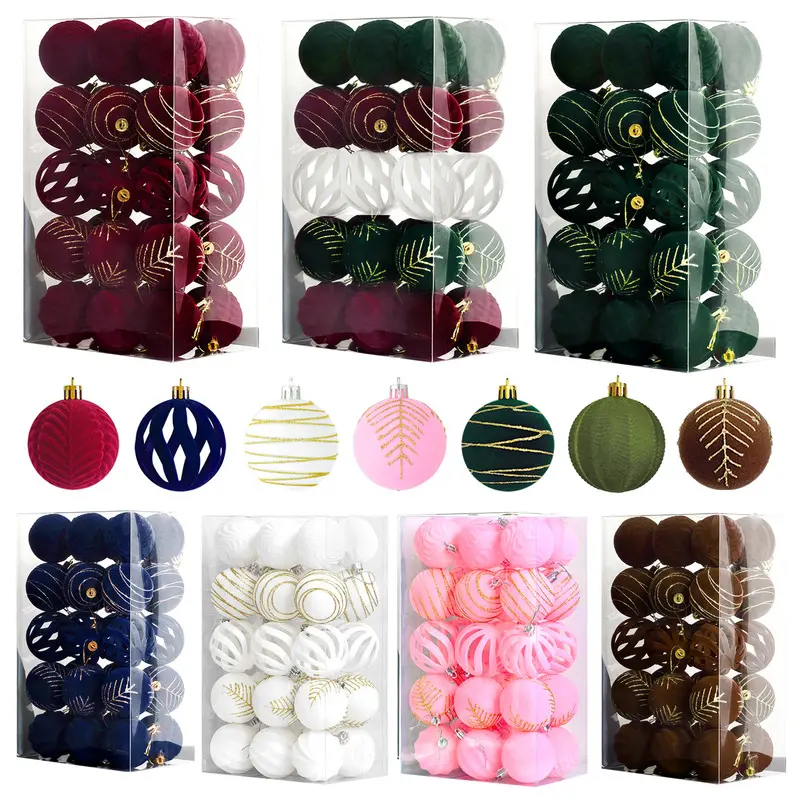 Christmas tree velvet plastic balls 6cm 30 pieces flocked plush fabric painted Christmas ball decoration hanging ornaments