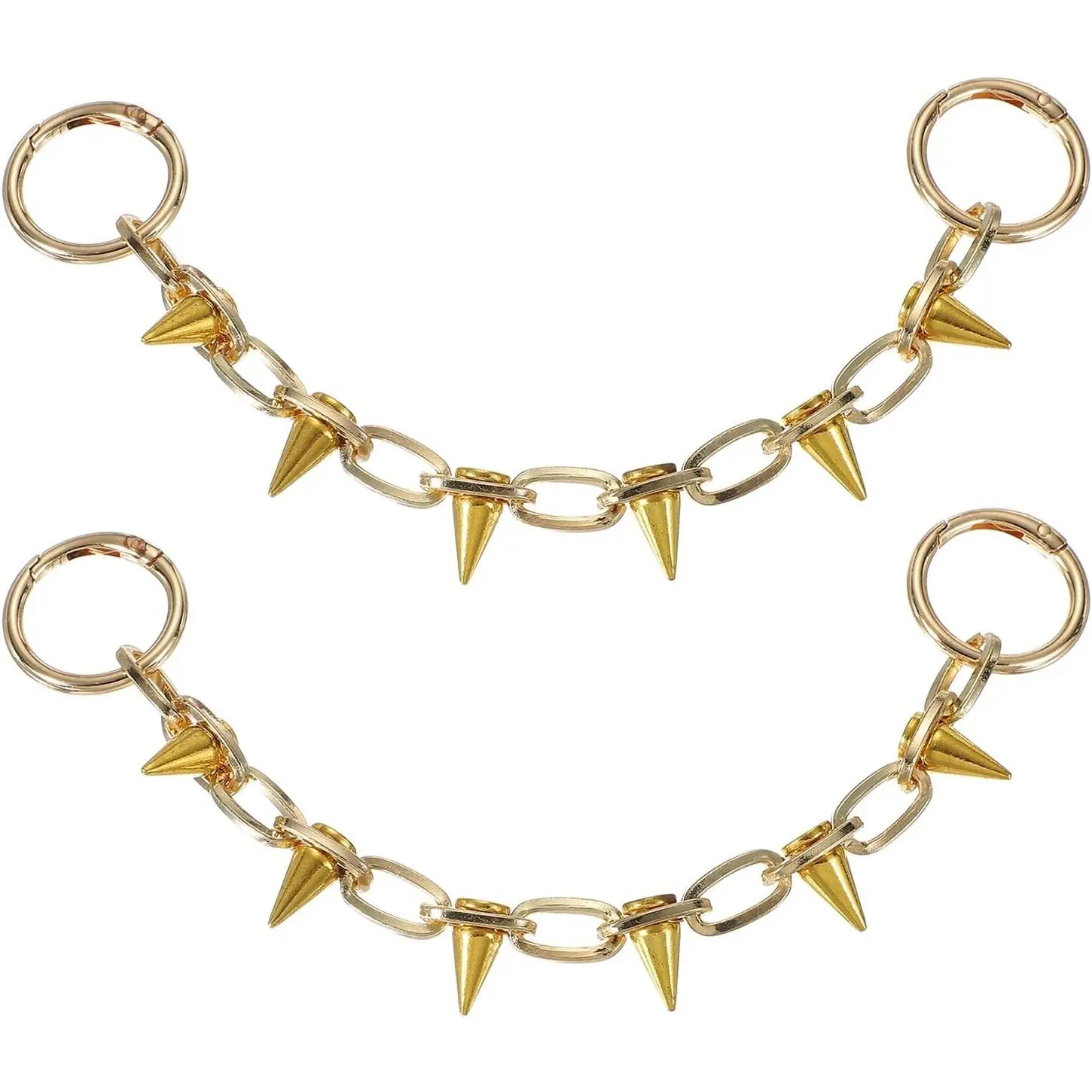 2Pcs Rivet Shoe Chains, Cool Metal Punk Rivets Cone Spike Charms Chain Sandals Shoes Accessories