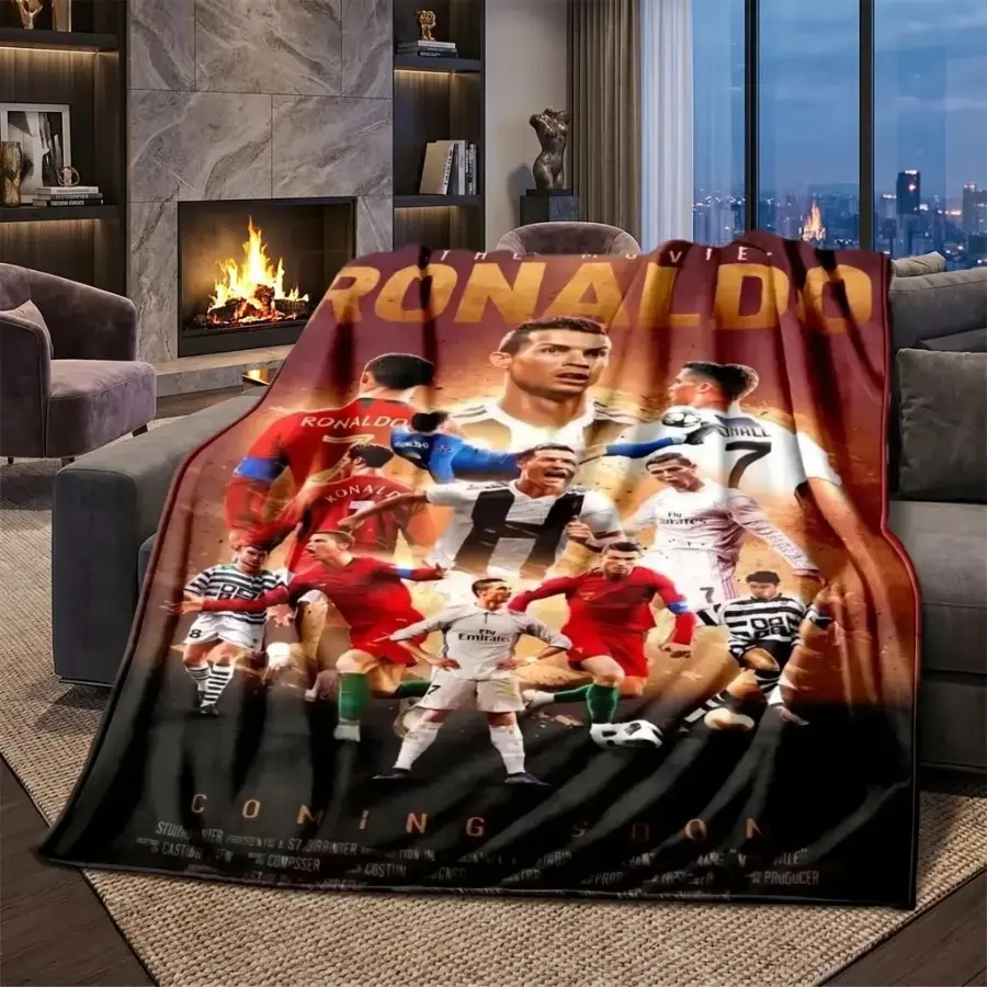 CR7 Ronaldo Soccer Throw Blanket, Football Star Portrait Soft Cozy Flannel Blanket for Bed Sofa Bedroom Picnic and Fan Room Decor, Gift for Soccer Fans