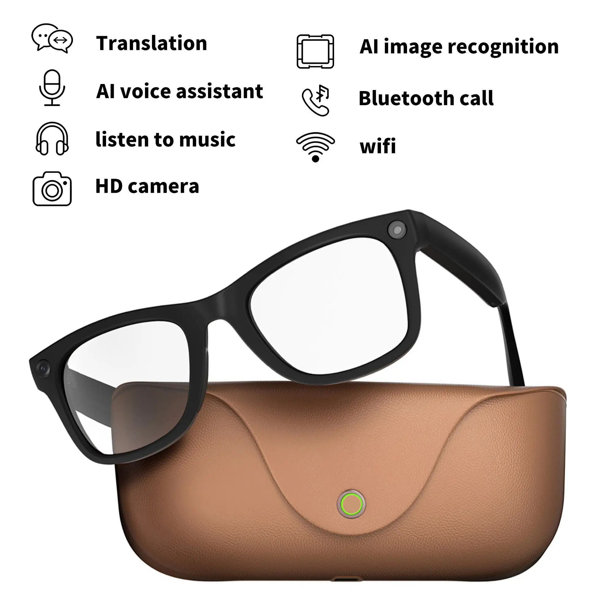 Mt5 Ultra Smart Glasses, 800w HD Camera, First-Person Video Recording, Open-Ear Headphones, Real-Time Translation, Voice Assistant, Leather Charging Case, Wearable Smart Glasses
