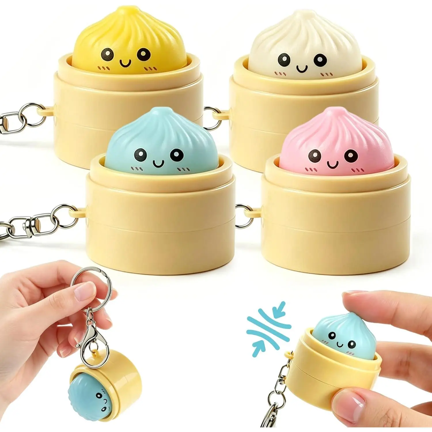 4 Pack Dumpling Keyboard Fidget Toy Keychain, Crisp Clicky Sound, Satisfying Mechanical Keyboard Style Press, Stress Relief Anxiety Fidget for Adults, Portable Desk Clicker for Work, Study,Cute Glowing Fidget Clicker Keychain,Funny Faces Dumpling Clicker